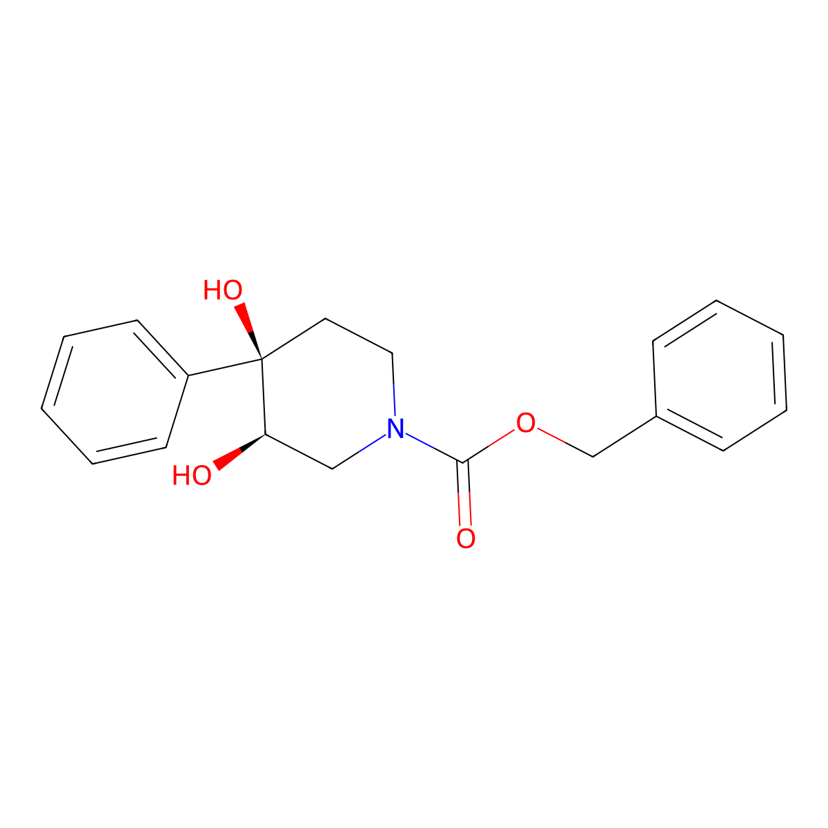 rac-benzyl (3R,4R)-3,4-dihydroxy-4-phenylpiperidine-1-carboxylate molecular structure, CAS 2679817-71-9