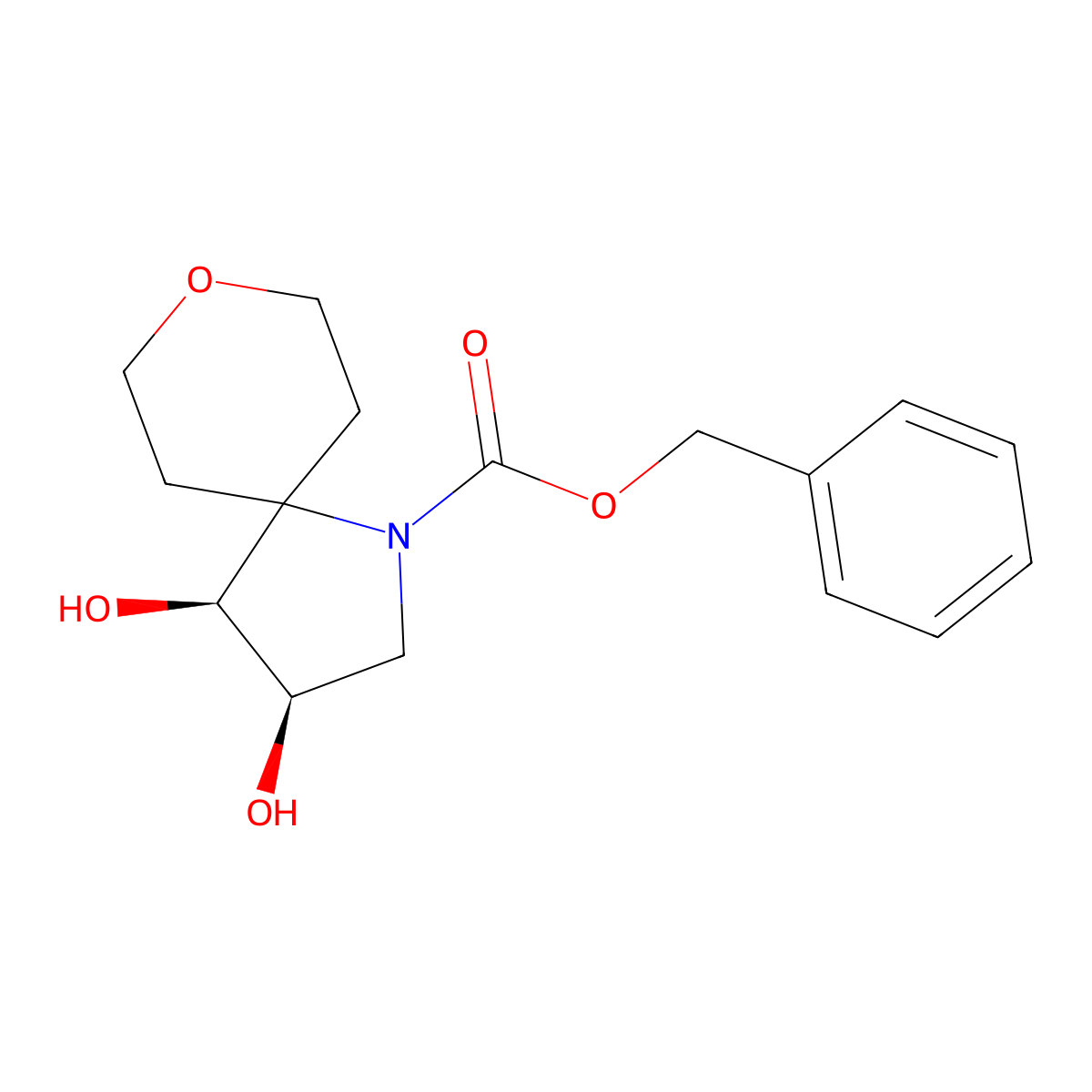 rac-benzyl (3R,4S)-3,4-dihydroxy-8-oxa-1-azaspiro[4.5]decane-1-carboxylate molecular structure, CAS 2679817-86-6