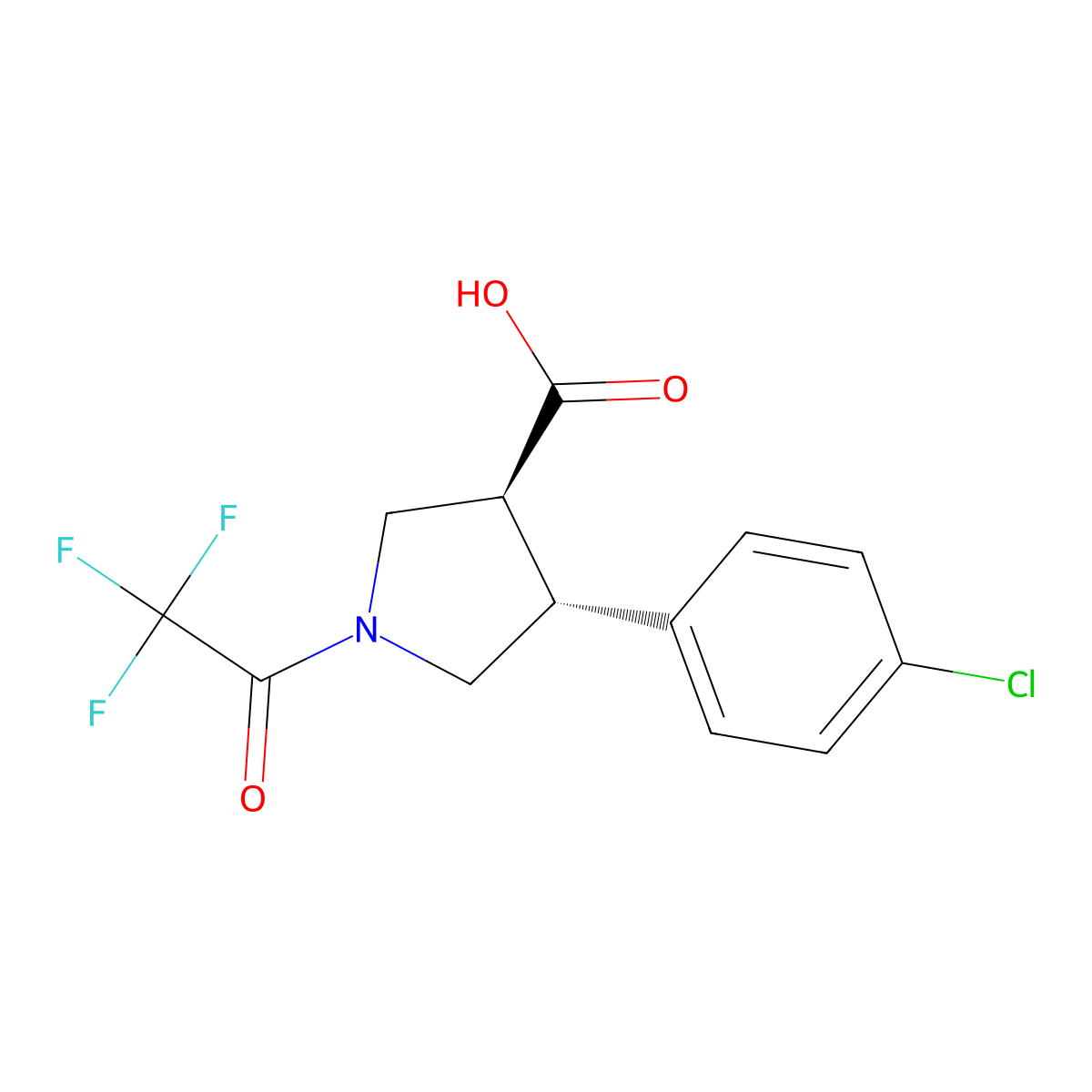 rac-(3R,4S)-4-(4-chlorophenyl)-1-(2,2,2-trifluoroacetyl)pyrrolidine-3-carboxylic acid molecular structure, CAS 2679818-09-6