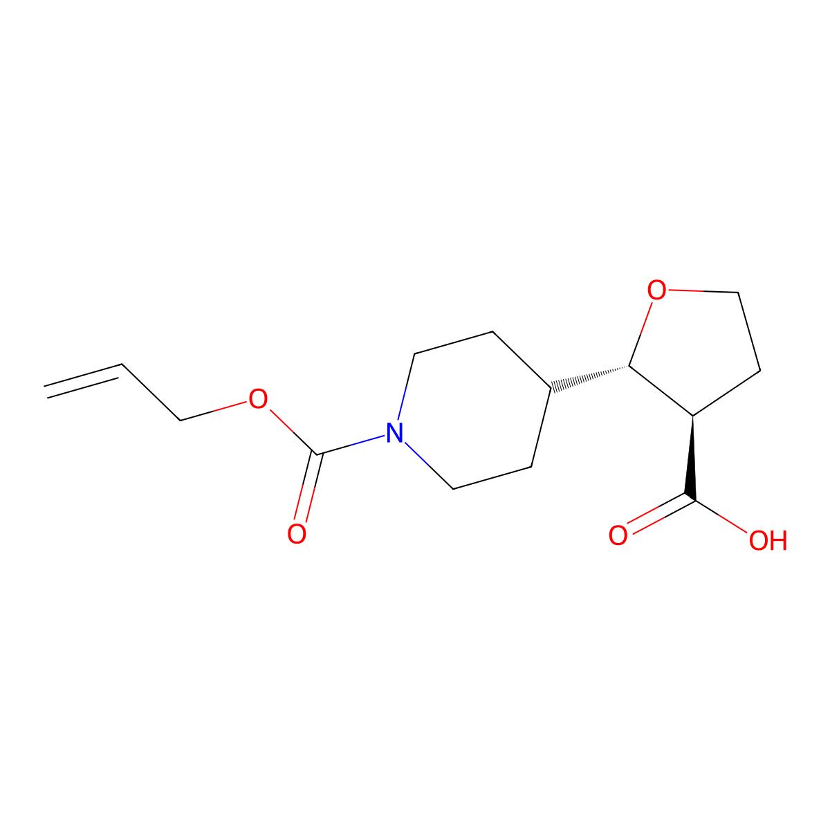 rac-(2R,3S)-2-{1-[(prop-2-en-1-yloxy)carbonyl]piperidin-4-yl}oxolane-3-carboxylic acid molecular structure, CAS 2679822-69-4