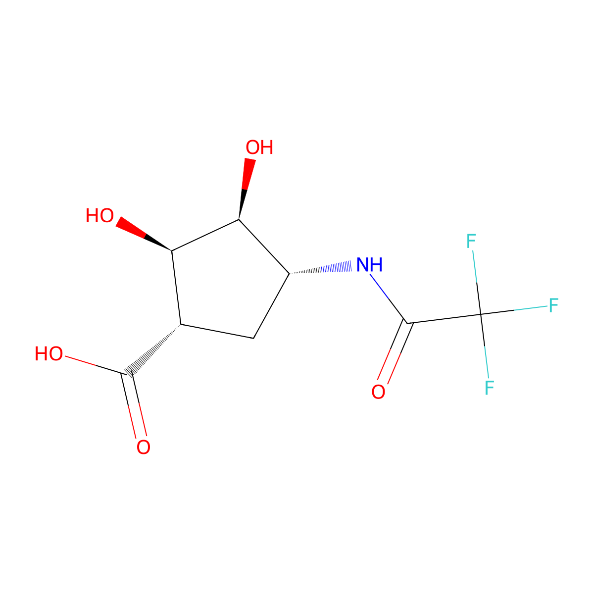 rac-(1R,2S,3R,4S)-2,3-dihydroxy-4-(2,2,2-trifluoroacetamido)cyclopentane-1-carboxylic acid molecular structure, CAS 2679822-72-9
