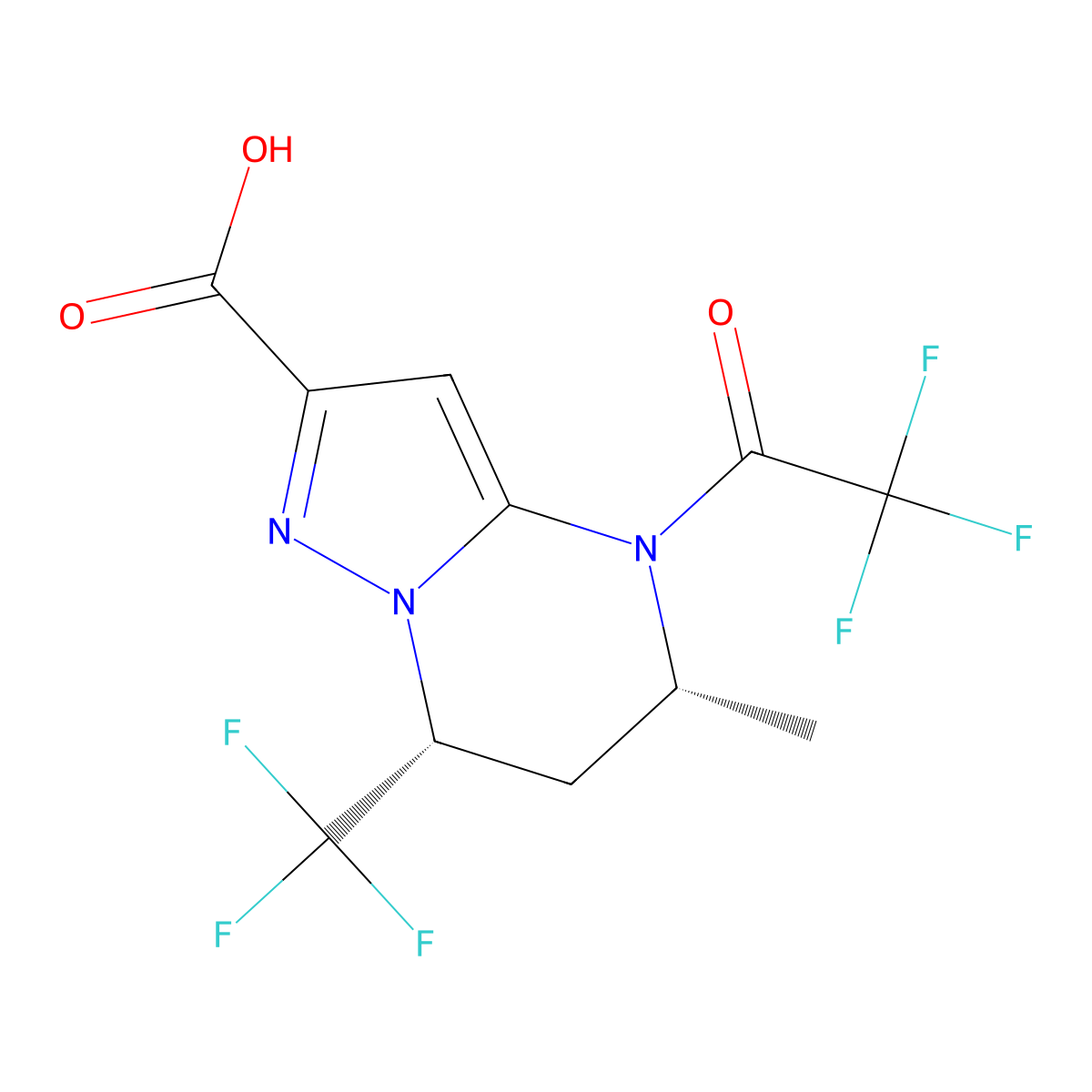 rac-(5R,7R)-5-methyl-4-(2,2,2-trifluoroacetyl)-7-(trifluoromethyl)-4H,5H,6H,7H-pyrazolo[1,5-a]pyrimidine-2-carboxylic acid molecular structure, CAS 2679823-25-5