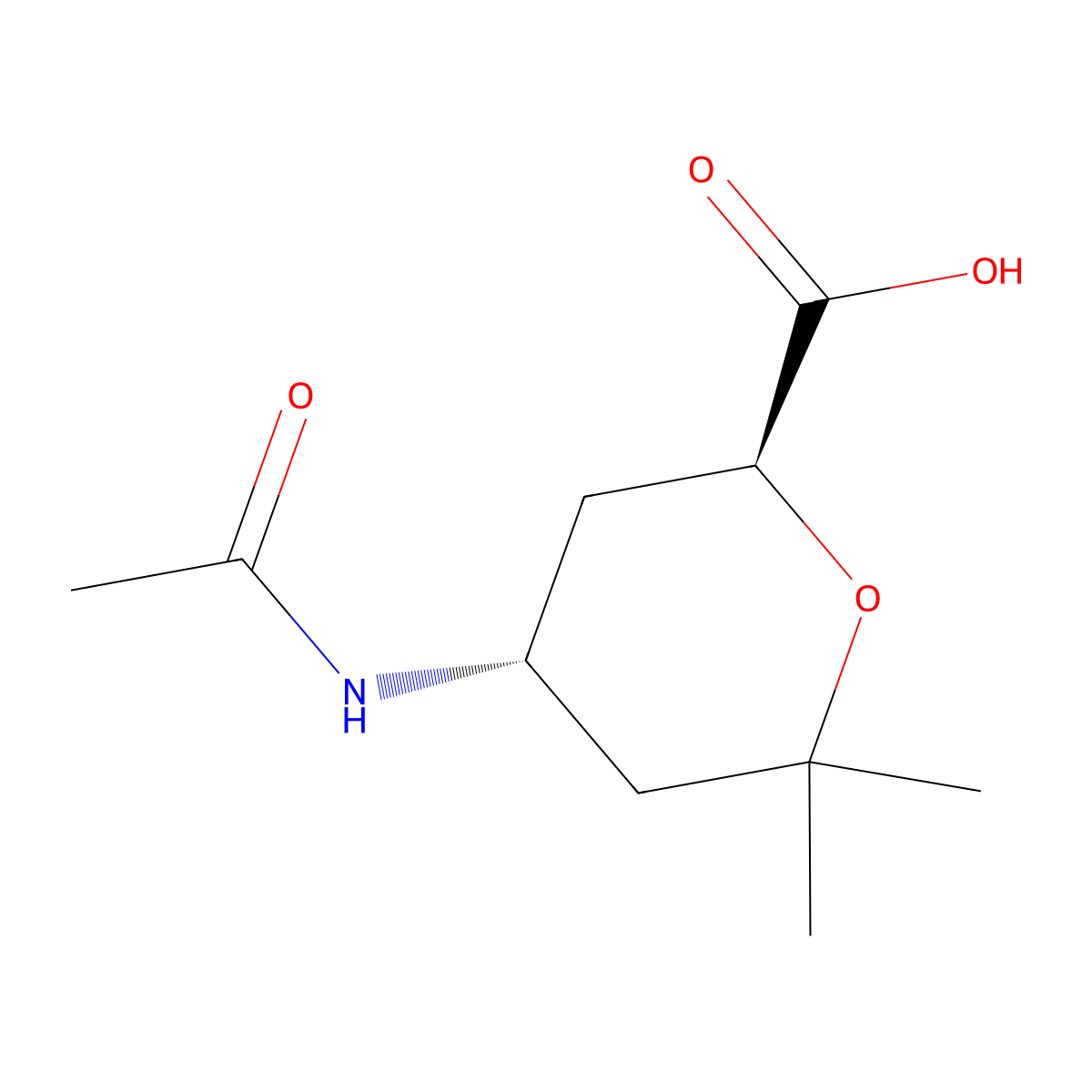 rac-(2R,4S)-4-acetamido-6,6-dimethyloxane-2-carboxylic acid molecular structure, CAS 2679823-35-7