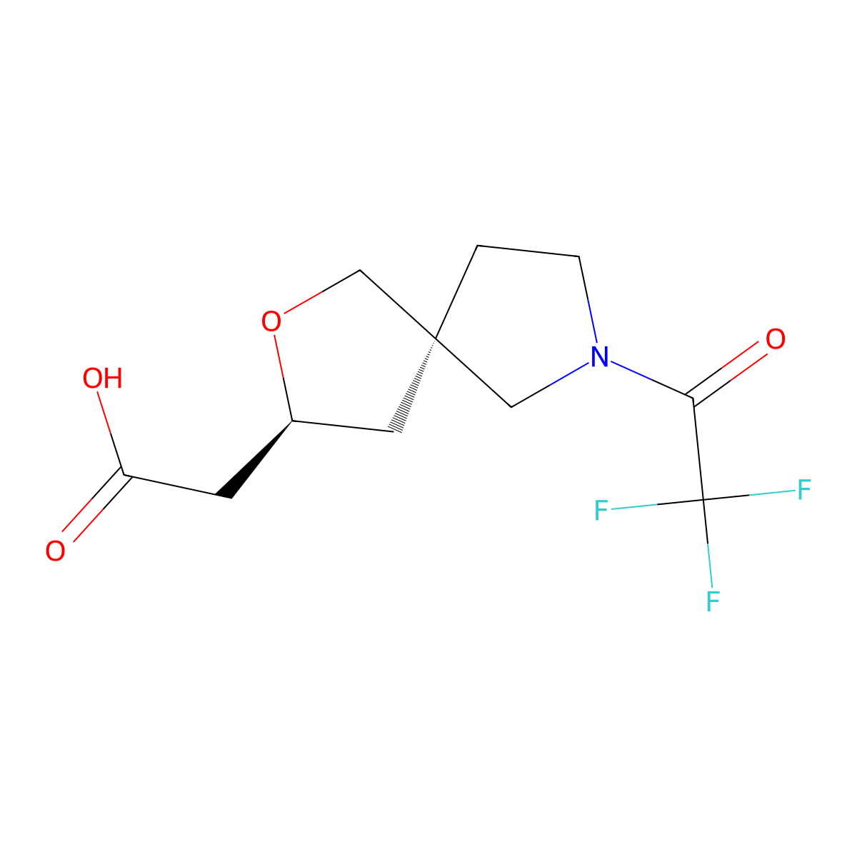 rac-2-[(3R,5S)-7-(2,2,2-trifluoroacetyl)-2-oxa-7-azaspiro[4.4]nonan-3-yl]acetic acid molecular structure, CAS 2679823-37-9