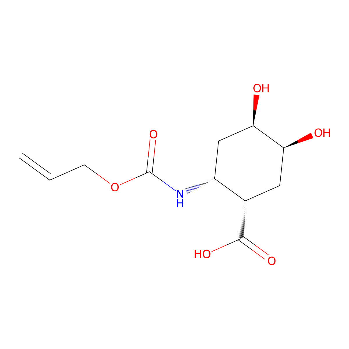 rac-(1R,2S,4S,5R)-4,5-dihydroxy-2-{[(prop-2-en-1-yloxy)carbonyl]amino}cyclohexane-1-carboxylic acid molecular structure, CAS 2679823-44-8