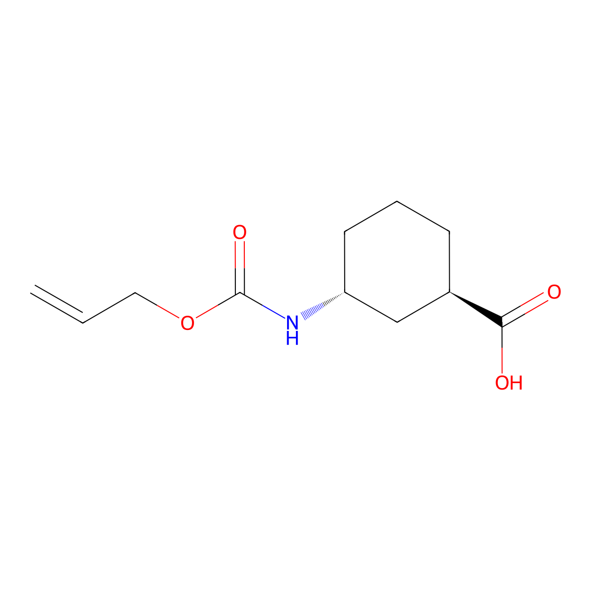 (1R,3R)-3-{[(prop-2-en-1-yloxy)carbonyl]amino}cyclohexane-1-carboxylic acid molecular structure, CAS 2679823-46-0