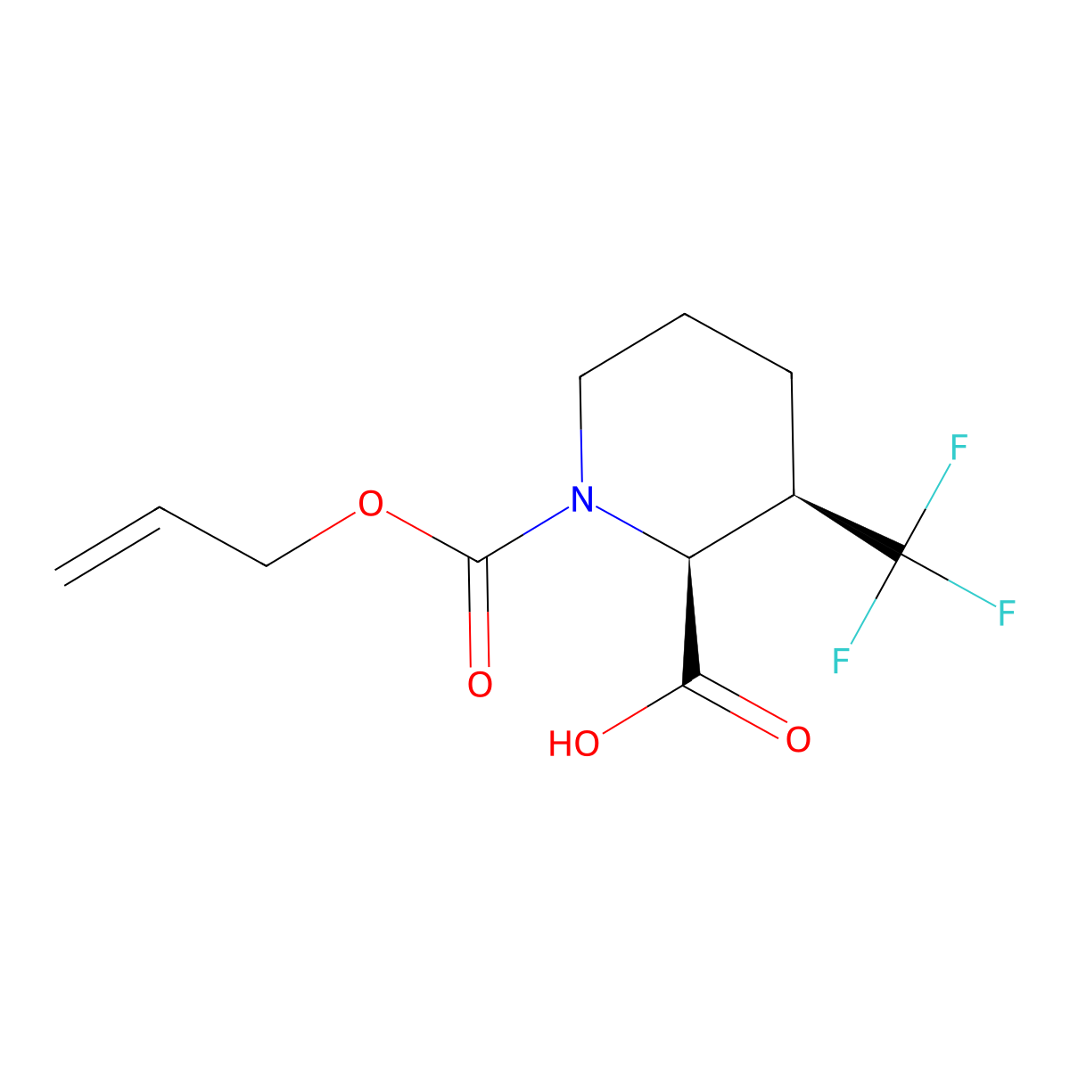 rac-(2R,3S)-1-[(prop-2-en-1-yloxy)carbonyl]-3-(trifluoromethyl)piperidine-2-carboxylic acid molecular structure, CAS 2679823-48-2
