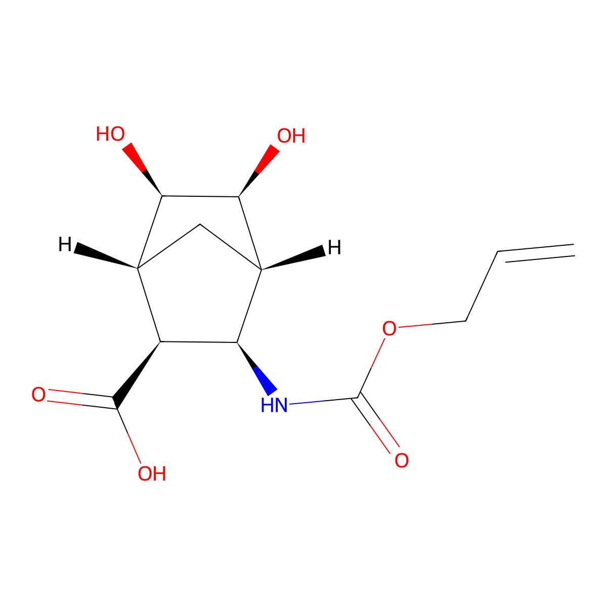 rac-(1R,2S,3R,4S,5S,6R)-5,6-dihydroxy-3-{[(prop-2-en-1-yloxy)carbonyl]amino}bicyclo[2.2.1]heptane-2-carboxylic acid molecular structure, CAS 2679823-71-1