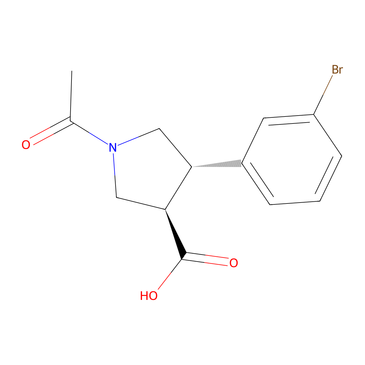 rac-(3R,4S)-1-acetyl-4-(3-bromophenyl)pyrrolidine-3-carboxylic acid molecular structure, CAS 2679823-79-9