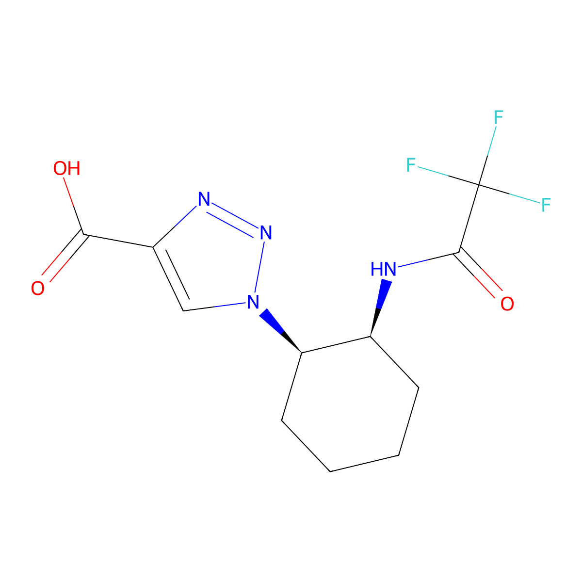 rac-1-[(1R,2S)-2-(2,2,2-trifluoroacetamido)cyclohexyl]-1H-1,2,3-triazole-4-carboxylic acid molecular structure, CAS 2679823-92-6