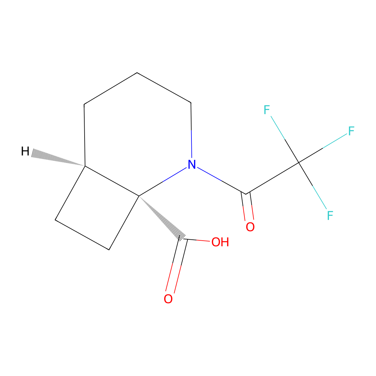 rac-(1R,6S)-2-(2,2,2-trifluoroacetyl)-2-azabicyclo[4.2.0]octane-1-carboxylic acid molecular structure, CAS 2679824-06-5