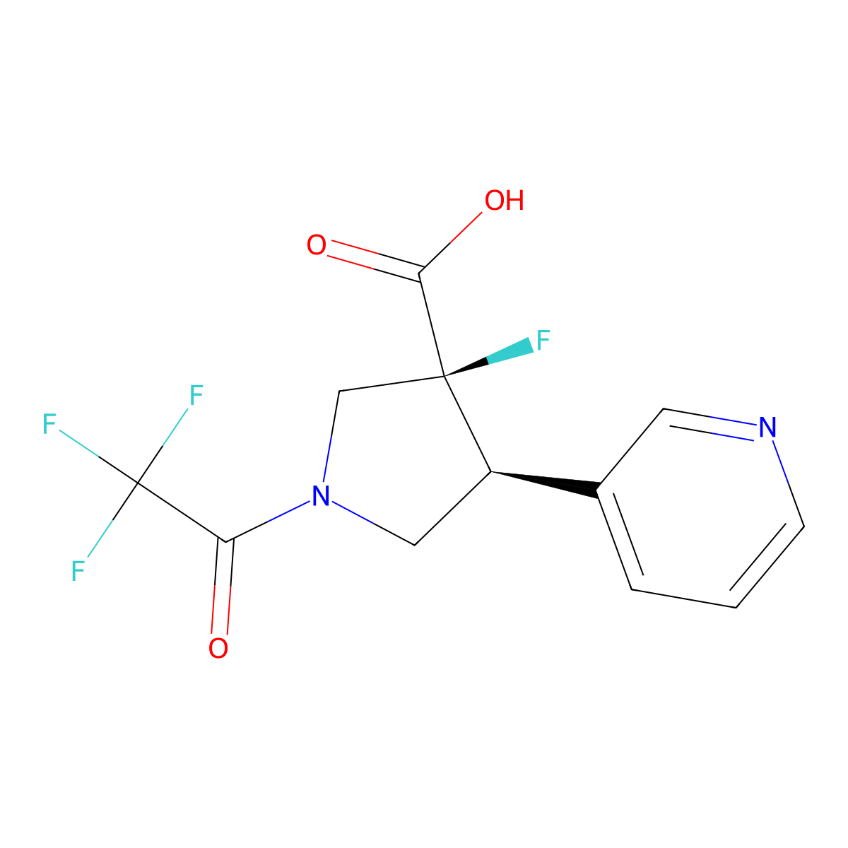 rac-(3R,4R)-3-fluoro-4-(pyridin-3-yl)-1-(2,2,2-trifluoroacetyl)pyrrolidine-3-carboxylic acid molecular structure, CAS 2679824-20-3