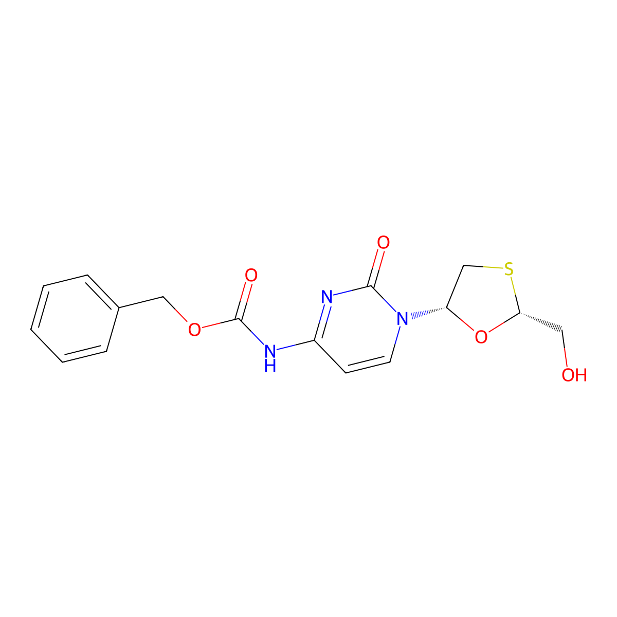 benzyl N-{1-[(2R,5S)-2-(hydroxymethyl)-1,3-oxathiolan-5-yl]-2-oxo-1,2-dihydropyrimidin-4-yl}carbamate molecular structure, CAS 2679824-23-6