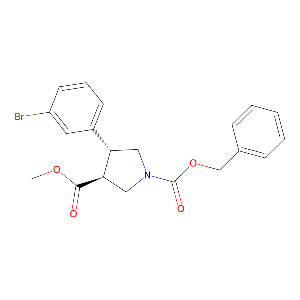 rac-1-benzyl 3-methyl (3R,4S)-4-(3-bromophenyl)pyrrolidine-1,3-dicarboxylate molecular structure, CAS 2679824-25-8