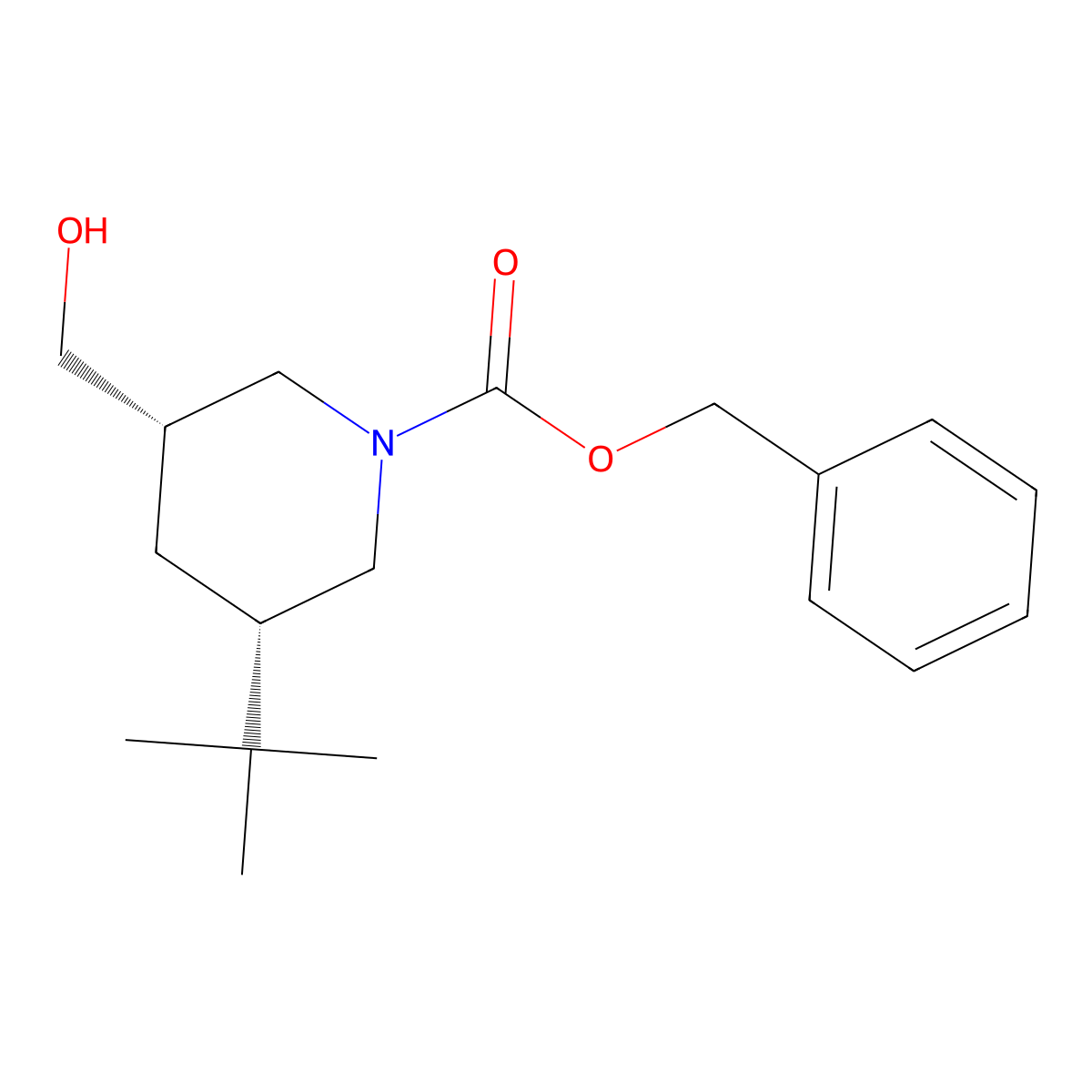 rac-benzyl (3R,5R)-3-tert-butyl-5-(hydroxymethyl)piperidine-1-carboxylate molecular structure, CAS 2679824-40-7