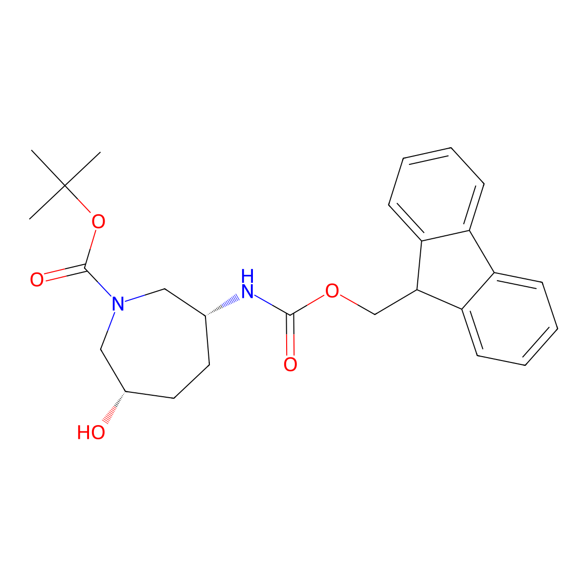 rac-tert-butyl (3R,6S)-3-({[(9H-fluoren-9-yl)methoxy]carbonyl}amino)-6-hydroxyazepane-1-carboxylate molecular structure, CAS 2679824-44-1