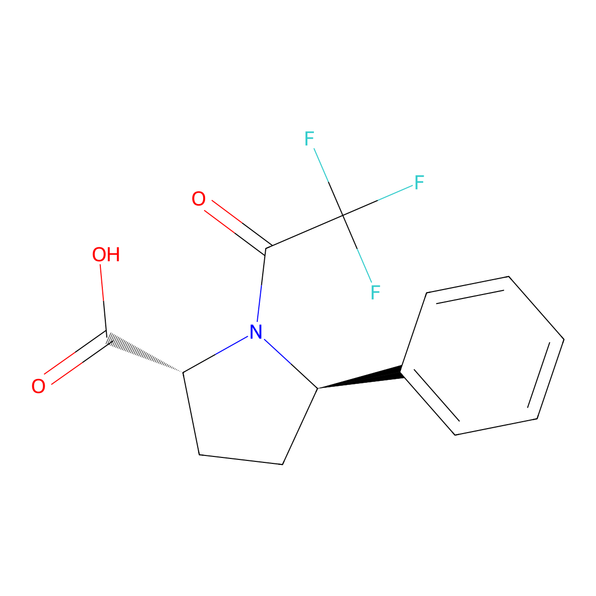 (2R,5R)-5-phenyl-1-(2,2,2-trifluoroacetyl)pyrrolidine-2-carboxylic acid molecular structure, CAS 2679825-44-4