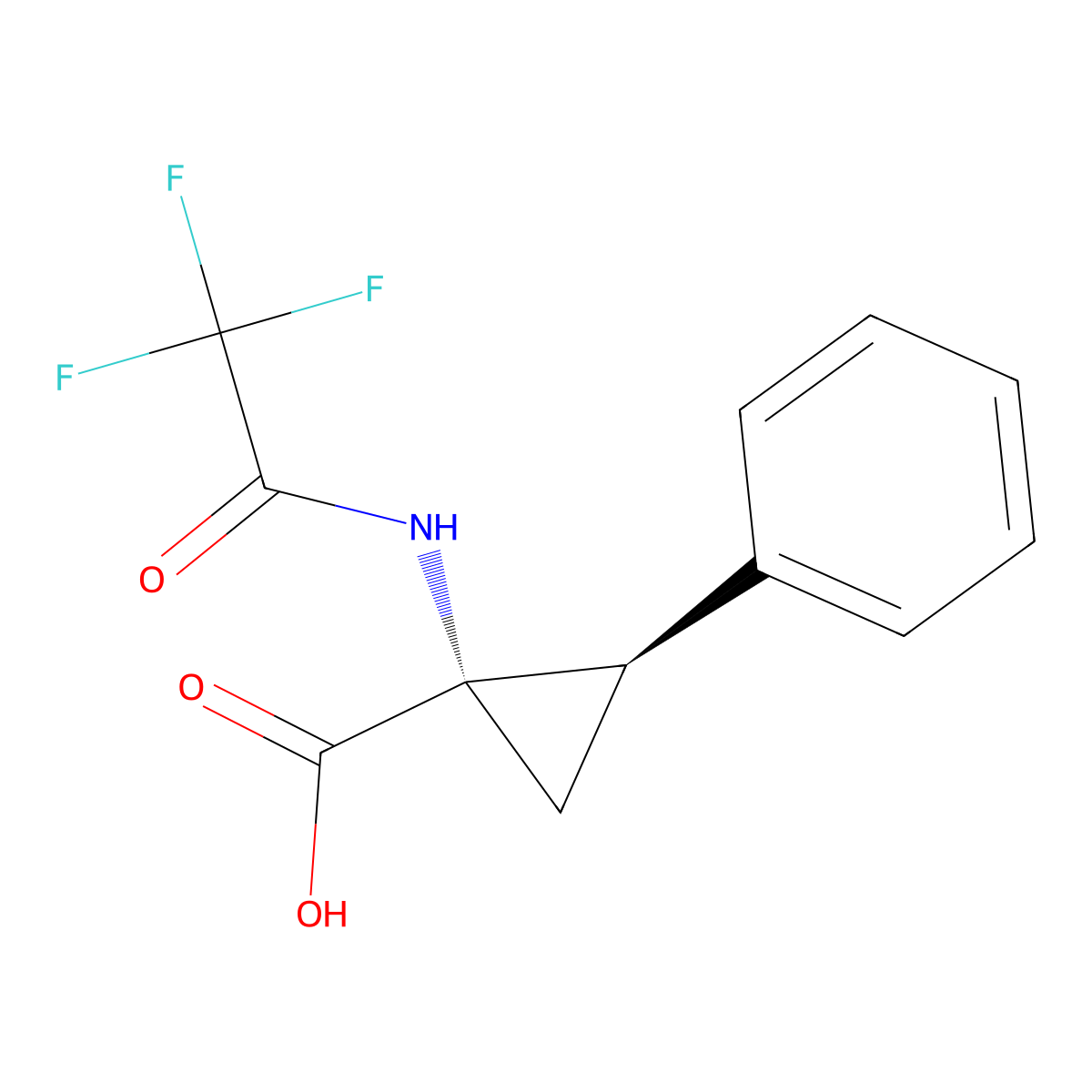 rac-(1R,2S)-2-phenyl-1-(2,2,2-trifluoroacetamido)cyclopropane-1-carboxylic acid molecular structure, CAS 2679825-45-5