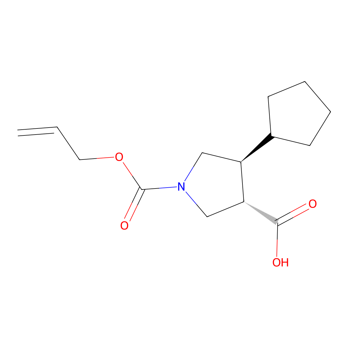 rac-(3R,4R)-4-cyclopentyl-1-[(prop-2-en-1-yloxy)carbonyl]pyrrolidine-3-carboxylic acid molecular structure, CAS 2679825-55-7