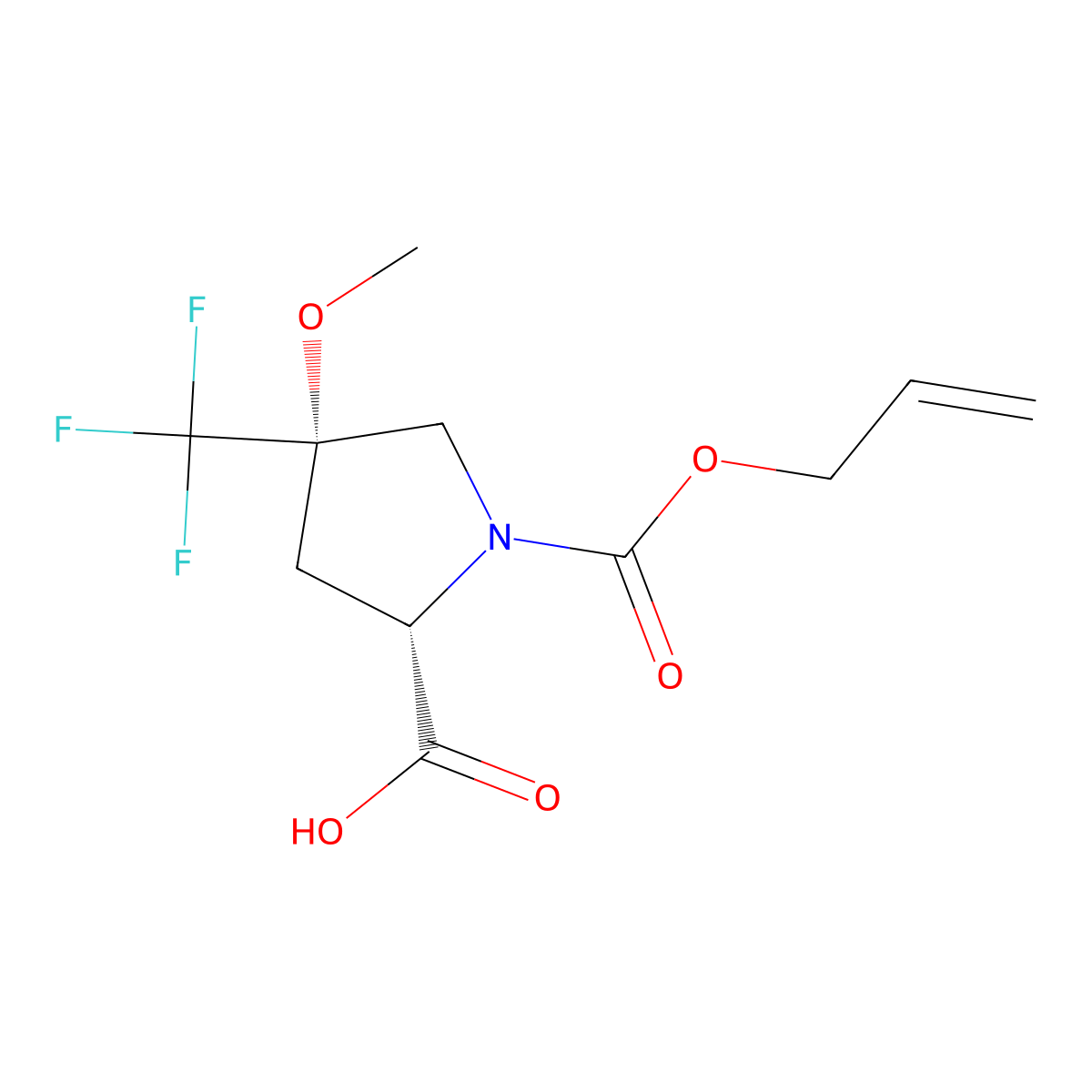 (2S,4S)-4-methoxy-1-[(prop-2-en-1-yloxy)carbonyl]-4-(trifluoromethyl)pyrrolidine-2-carboxylic acid molecular structure, CAS 2679825-91-1