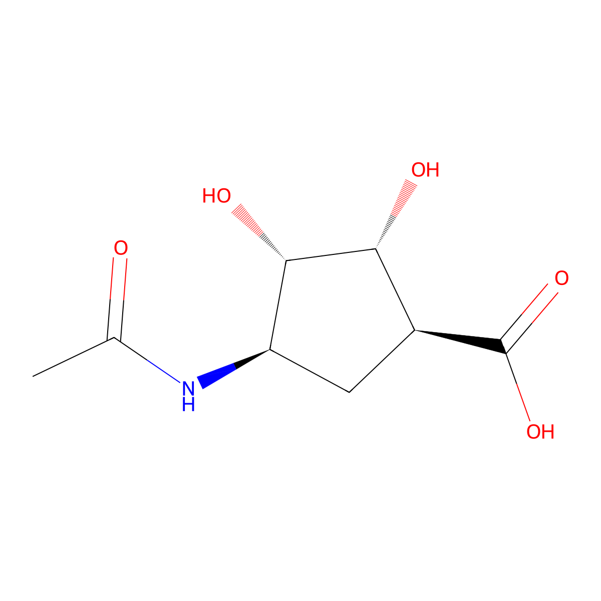 rac-(1R,2S,3R,4S)-4-acetamido-2,3-dihydroxycyclopentane-1-carboxylic acid molecular structure, CAS 2679825-92-2