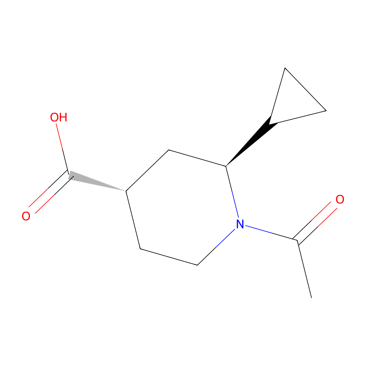 rac-(2R,4R)-1-acetyl-2-cyclopropylpiperidine-4-carboxylic acid molecular structure, CAS 2679825-96-6