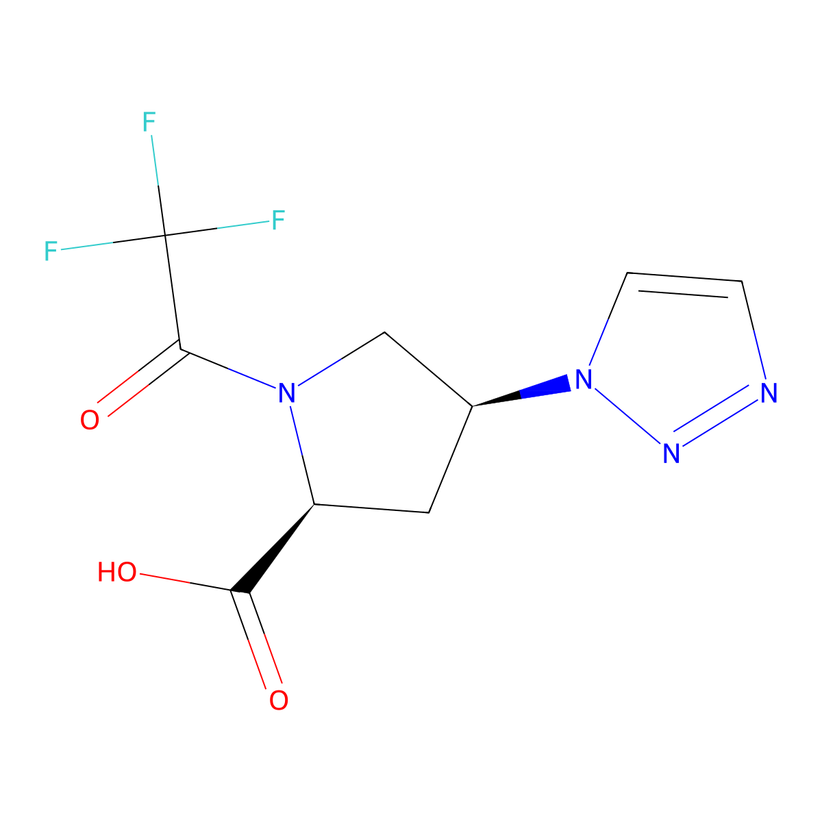 (2S,4S)-4-(1H-1,2,3-triazol-1-yl)-1-(2,2,2-trifluoroacetyl)pyrrolidine-2-carboxylic acid molecular structure, CAS 2679826-28-7