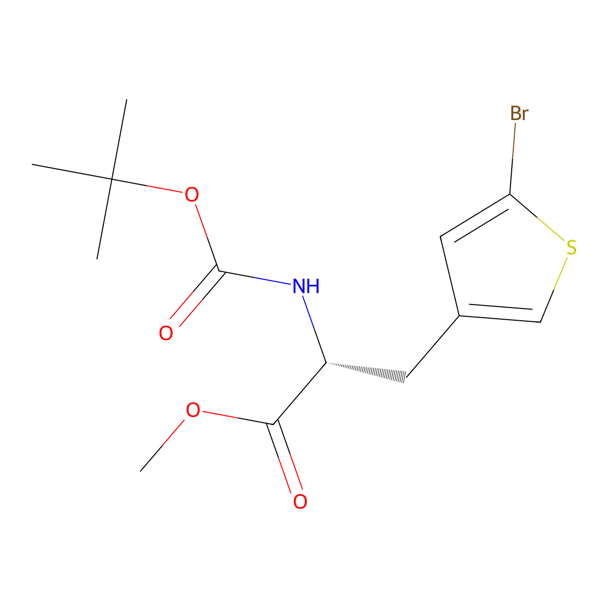 methyl (2R)-3-(5-bromothiophen-3-yl)-2-{[(tert-butoxy)carbonyl]amino}propanoate molecular structure, CAS 2679826-30-1