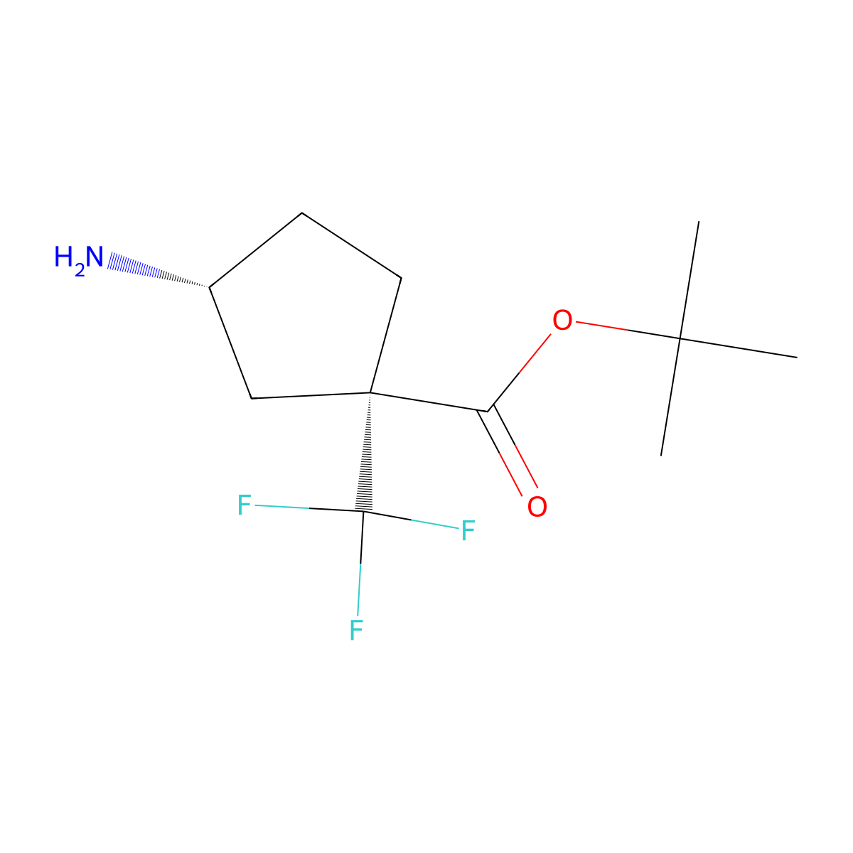 rac-tert-butyl (1R,3S)-3-amino-1-(trifluoromethyl)cyclopentane-1-carboxylate molecular structure, CAS 2679826-40-3