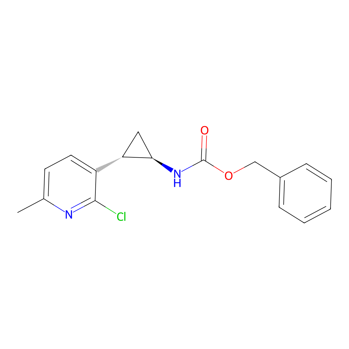 rac-benzyl N-[(1R,2S)-2-(2-chloro-6-methylpyridin-3-yl)cyclopropyl]carbamate molecular structure, CAS 2679826-41-4
