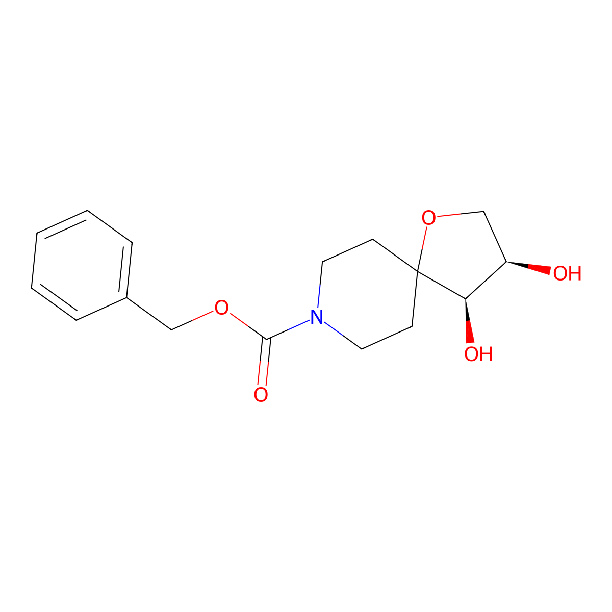 rac-benzyl (3R,4R)-3,4-dihydroxy-1-oxa-8-azaspiro[4.5]decane-8-carboxylate molecular structure, CAS 2679826-53-8