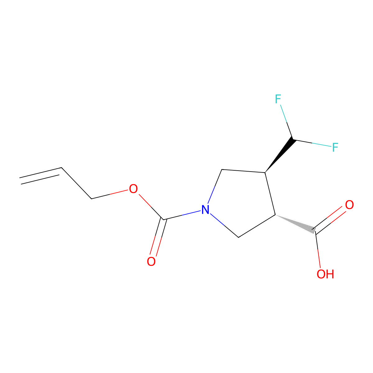 rac-(3R,4R)-4-(difluoromethyl)-1-[(prop-2-en-1-yloxy)carbonyl]pyrrolidine-3-carboxylic acid molecular structure, CAS 2679826-98-1