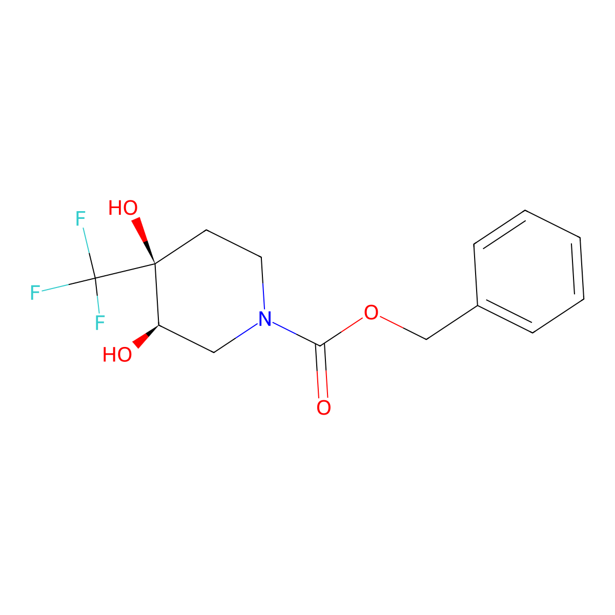 rac-benzyl (3R,4S)-3,4-dihydroxy-4-(trifluoromethyl)piperidine-1-carboxylate molecular structure, CAS 2679826-99-2