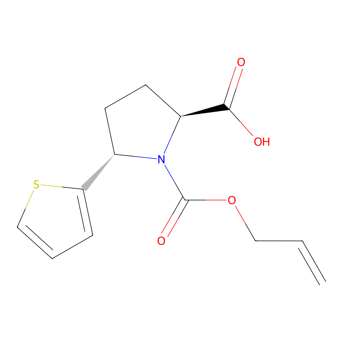 rac-(2R,5R)-1-[(prop-2-en-1-yloxy)carbonyl]-5-(thiophen-2-yl)pyrrolidine-2-carboxylic acid molecular structure, CAS 2679827-00-8