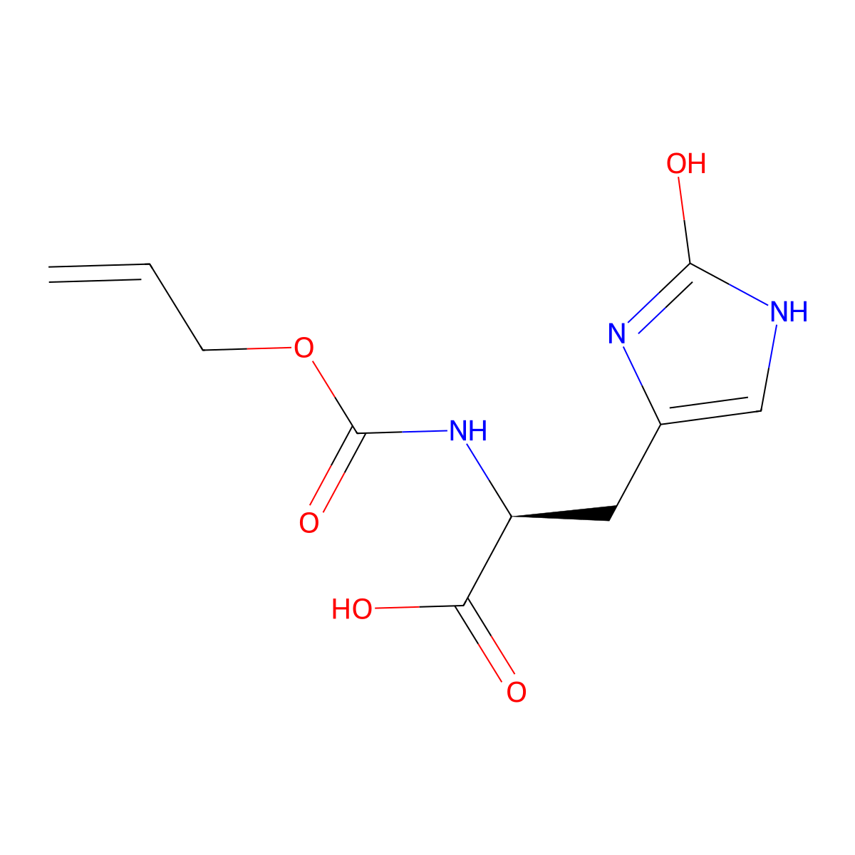 (2S)-3-(2-hydroxy-1H-imidazol-4-yl)-2-{[(prop-2-en-1-yloxy)carbonyl]amino}propanoic acid molecular structure, CAS 2679827-09-7