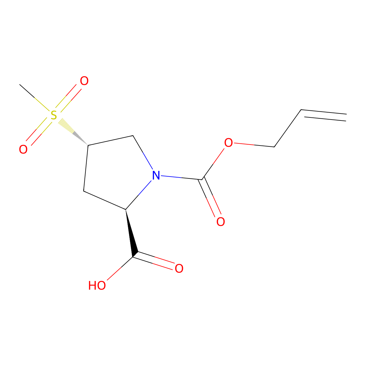 (2R,4S)-4-methanesulfonyl-1-[(prop-2-en-1-yloxy)carbonyl]pyrrolidine-2-carboxylic acid molecular structure, CAS 2679827-10-0