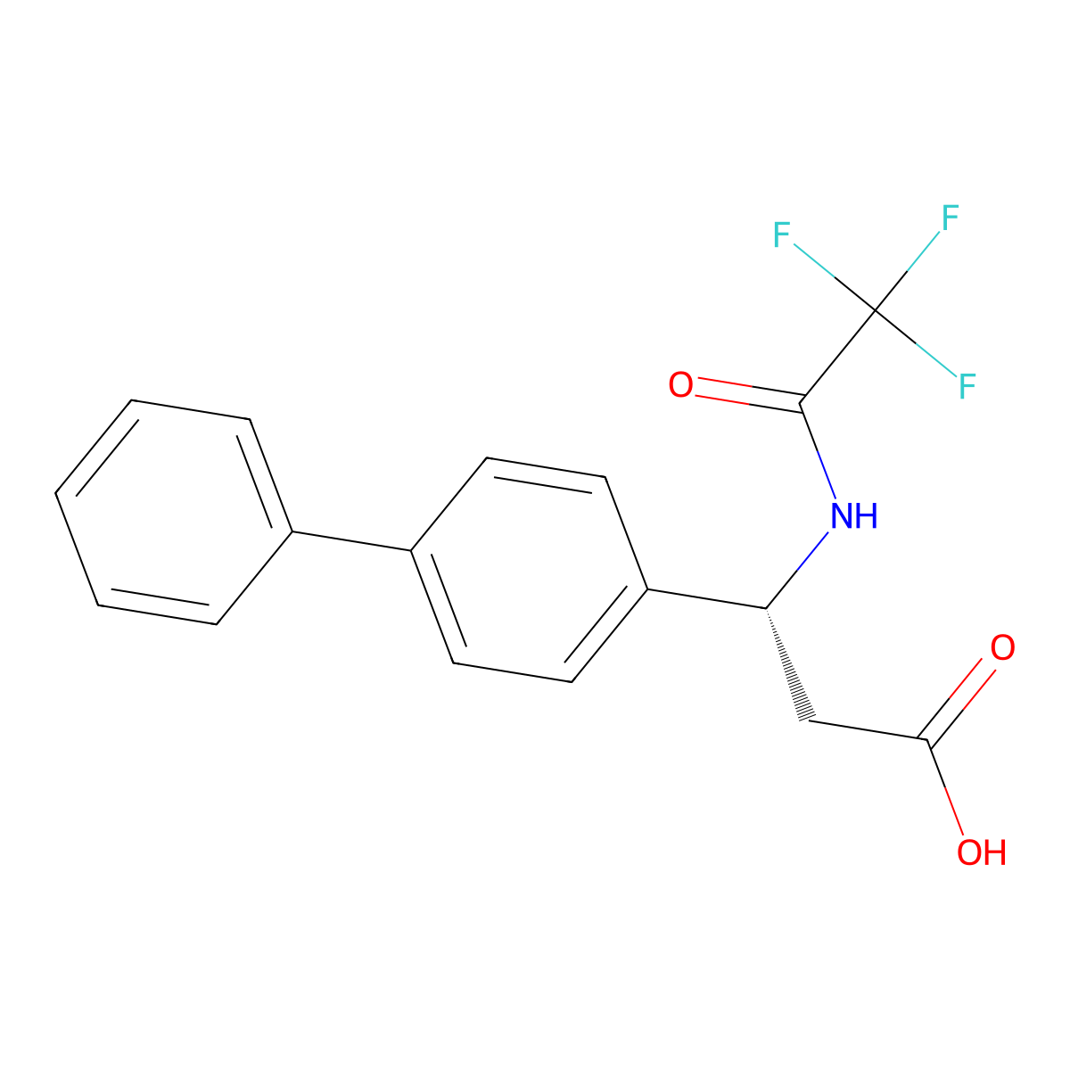 (3R)-3-{[1,1'-biphenyl]-4-yl}-3-(2,2,2-trifluoroacetamido)propanoic acid molecular structure, CAS 2679827-16-6