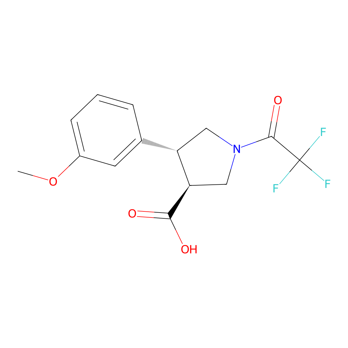 rac-(3R,4S)-4-(3-methoxyphenyl)-1-(2,2,2-trifluoroacetyl)pyrrolidine-3-carboxylic acid molecular structure, CAS 2679828-11-4