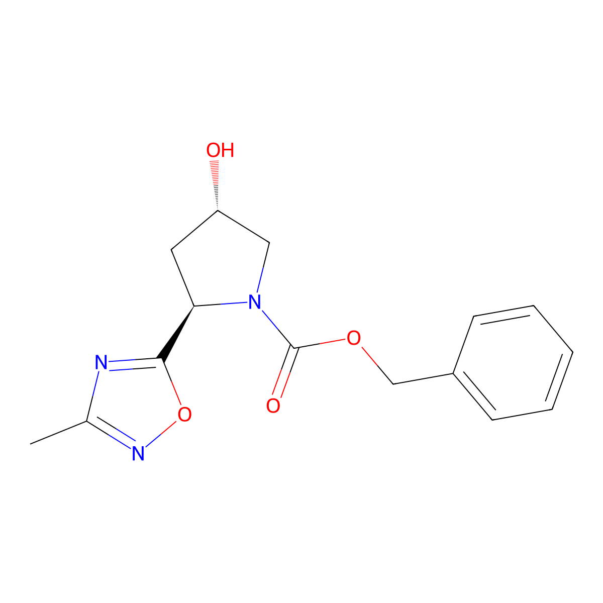 benzyl (2R,4S)-4-hydroxy-2-(3-methyl-1,2,4-oxadiazol-5-yl)pyrrolidine-1-carboxylate molecular structure, CAS 2679828-24-9