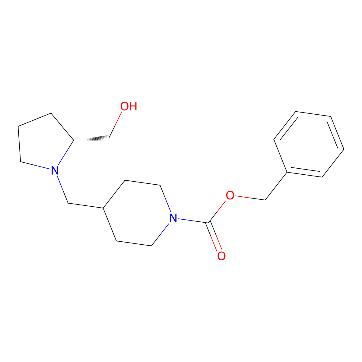 benzyl 4-{[(2R)-2-(hydroxymethyl)pyrrolidin-1-yl]methyl}piperidine-1-carboxylate molecular structure, CAS 2679828-55-6