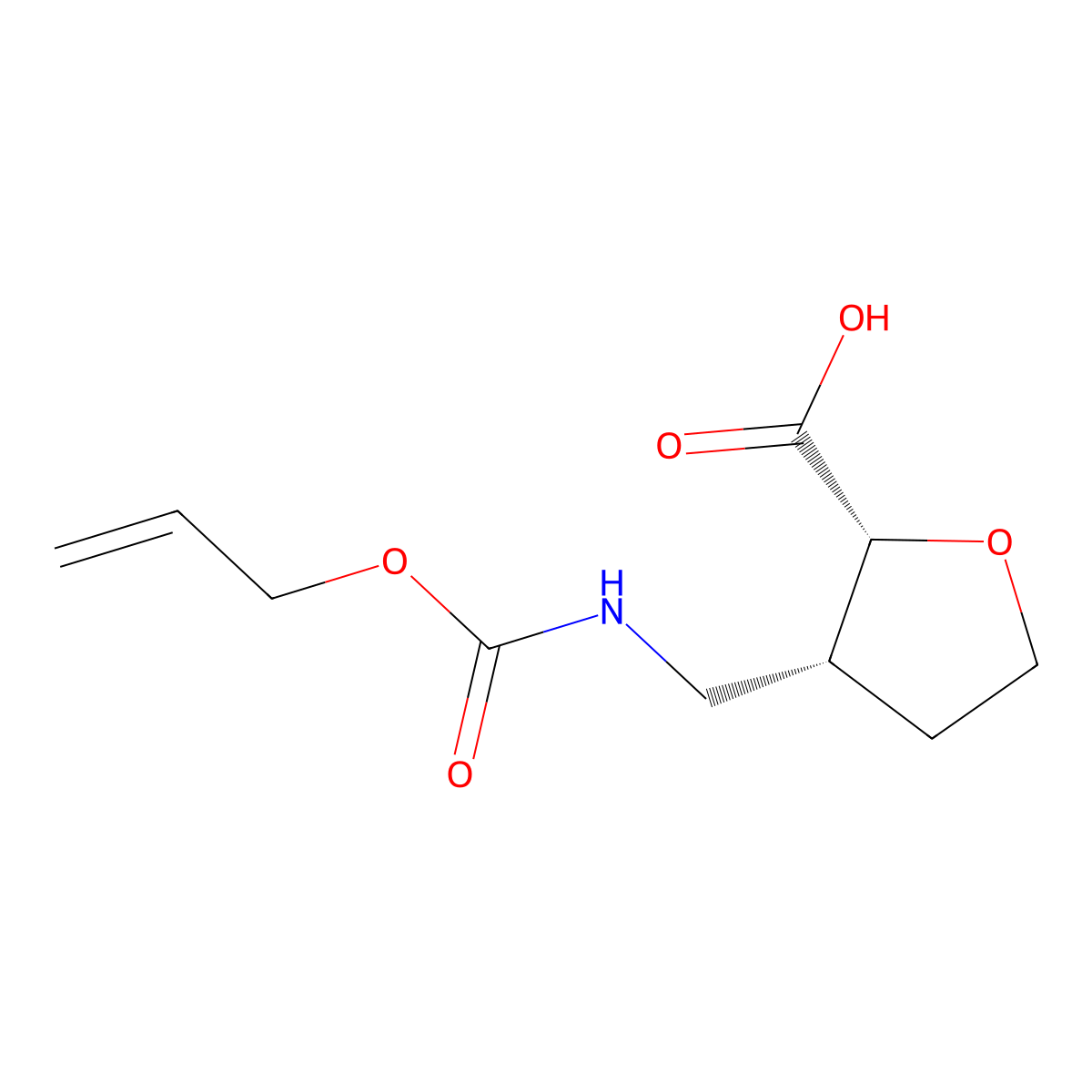 rac-(2R,3R)-3-({[(prop-2-en-1-yloxy)carbonyl]amino}methyl)oxolane-2-carboxylic acid molecular structure, CAS 2679828-76-1
