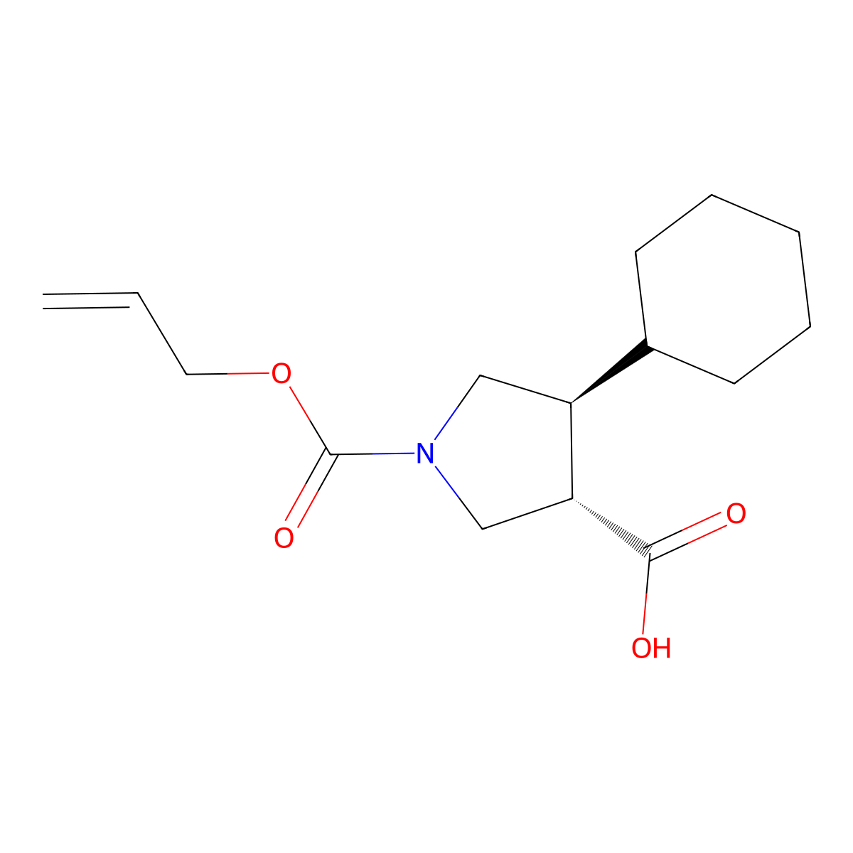 rac-(3R,4R)-4-cyclohexyl-1-[(prop-2-en-1-yloxy)carbonyl]pyrrolidine-3-carboxylic acid molecular structure, CAS 2679828-78-3