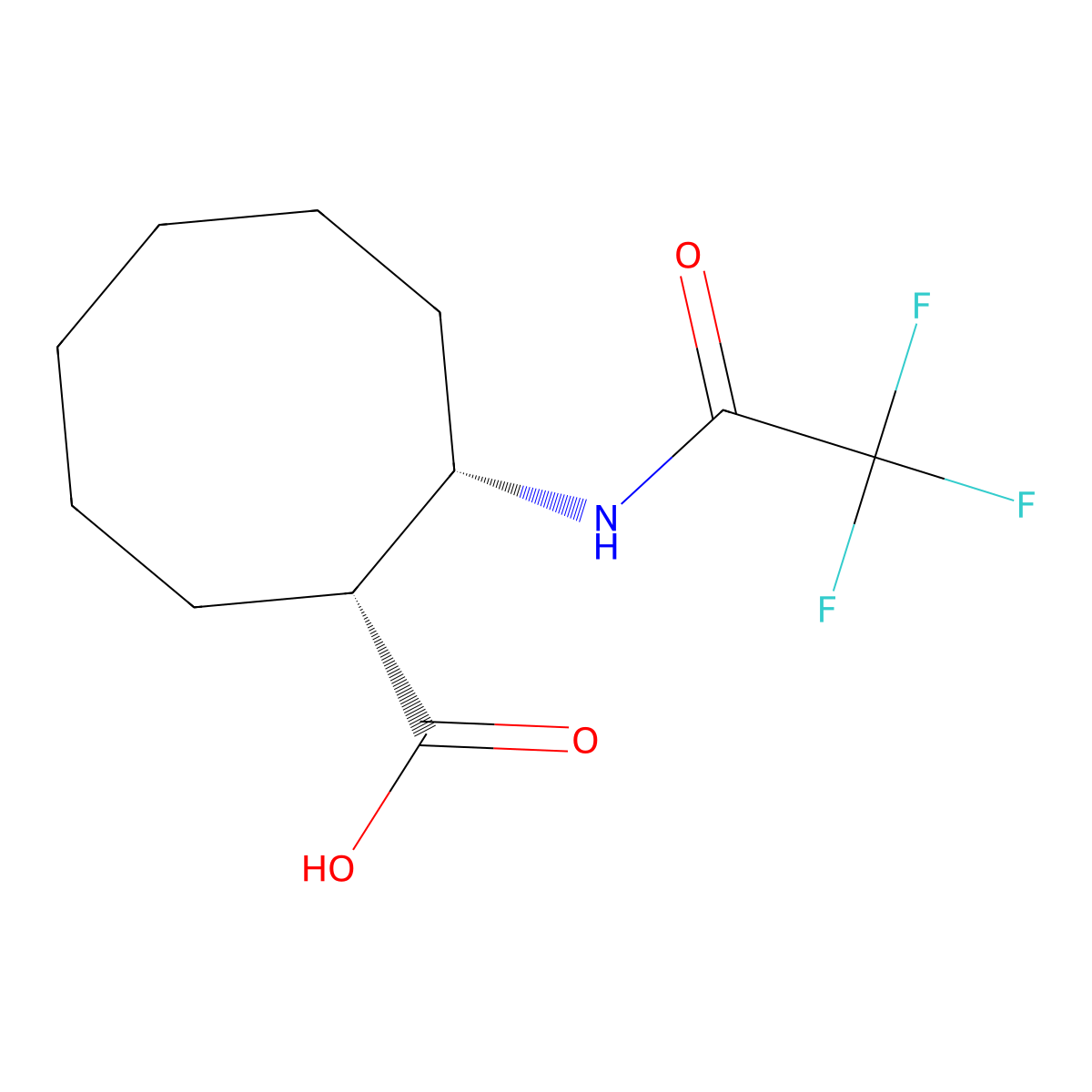rac-(1R,2S)-2-(2,2,2-trifluoroacetamido)cyclooctane-1-carboxylic acid molecular structure, CAS 2679828-97-6