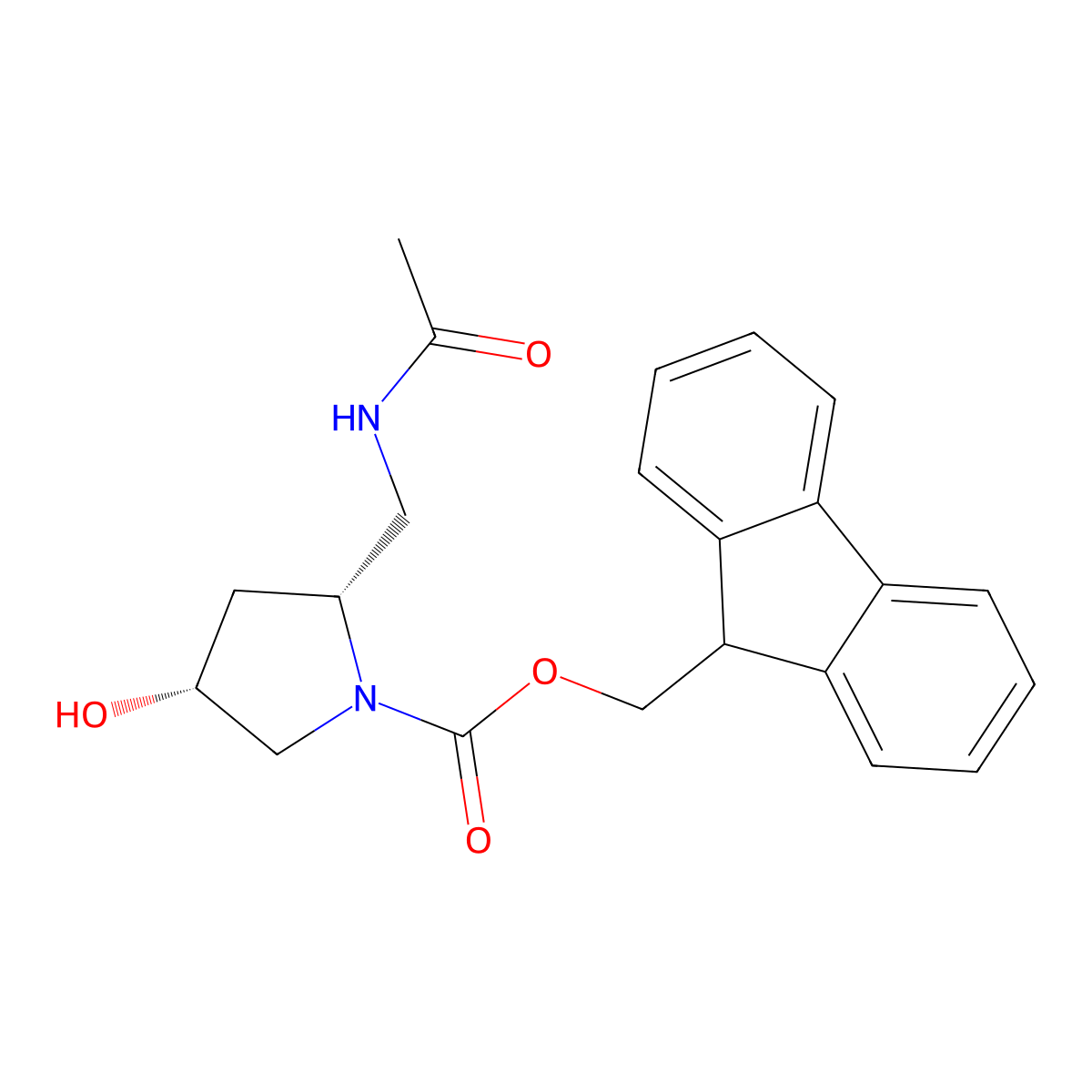 (9H-fluoren-9-yl)methyl (2R,4R)-2-(acetamidomethyl)-4-hydroxypyrrolidine-1-carboxylate molecular structure, CAS 2679829-02-6