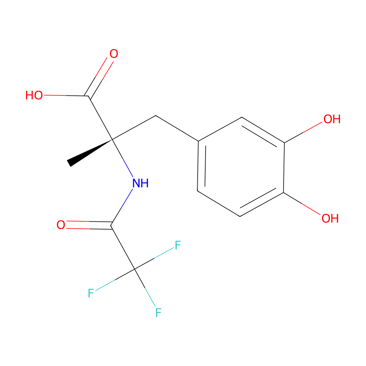 (2S)-3-(3,4-dihydroxyphenyl)-2-methyl-2-(2,2,2-trifluoroacetamido)propanoic acid molecular structure, CAS 2679829-03-7