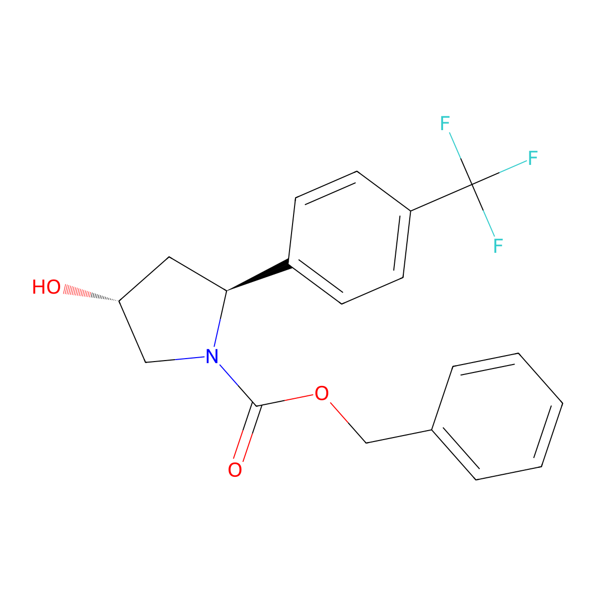 rac-benzyl (2R,4S)-4-hydroxy-2-[4-(trifluoromethyl)phenyl]pyrrolidine-1-carboxylate molecular structure, CAS 2679829-24-2