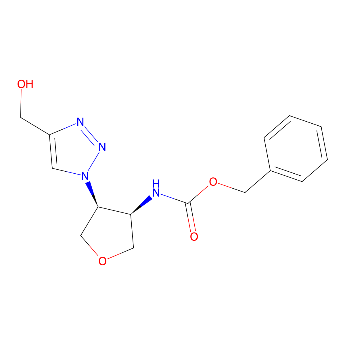 rac-benzyl N-[(3R,4S)-4-[4-(hydroxymethyl)-1H-1,2,3-triazol-1-yl]oxolan-3-yl]carbamate molecular structure, CAS 2679829-26-4