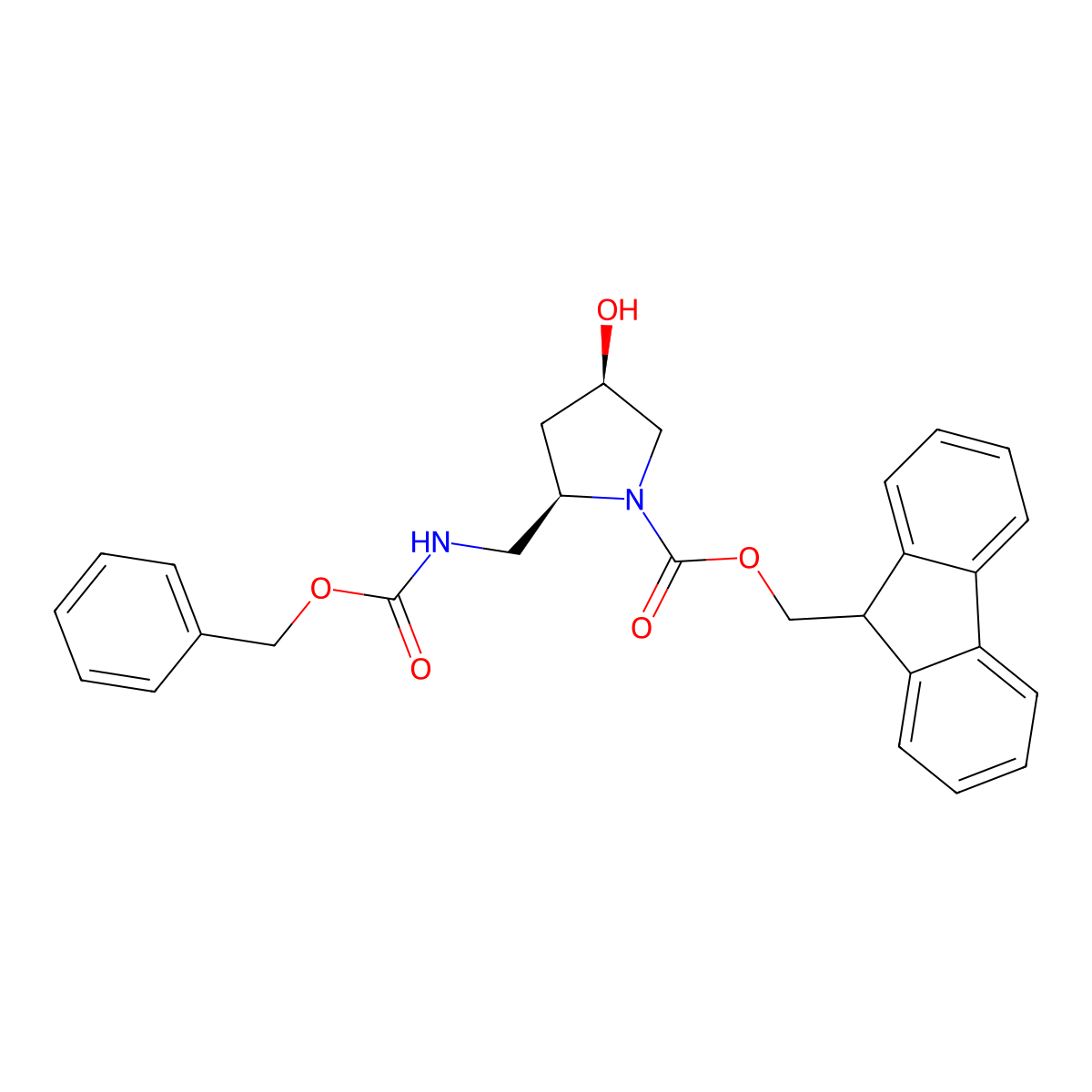 (9H-fluoren-9-yl)methyl (2R,4R)-2-({[(benzyloxy)carbonyl]amino}methyl)-4-hydroxypyrrolidine-1-carboxylate molecular structure, CAS 2679829-42-4
