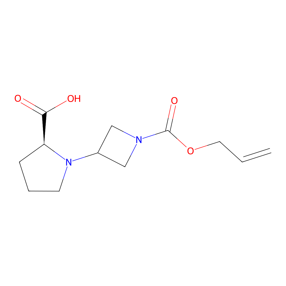 (2S)-1-{1-[(prop-2-en-1-yloxy)carbonyl]azetidin-3-yl}pyrrolidine-2-carboxylic acid molecular structure, CAS 2679829-55-9