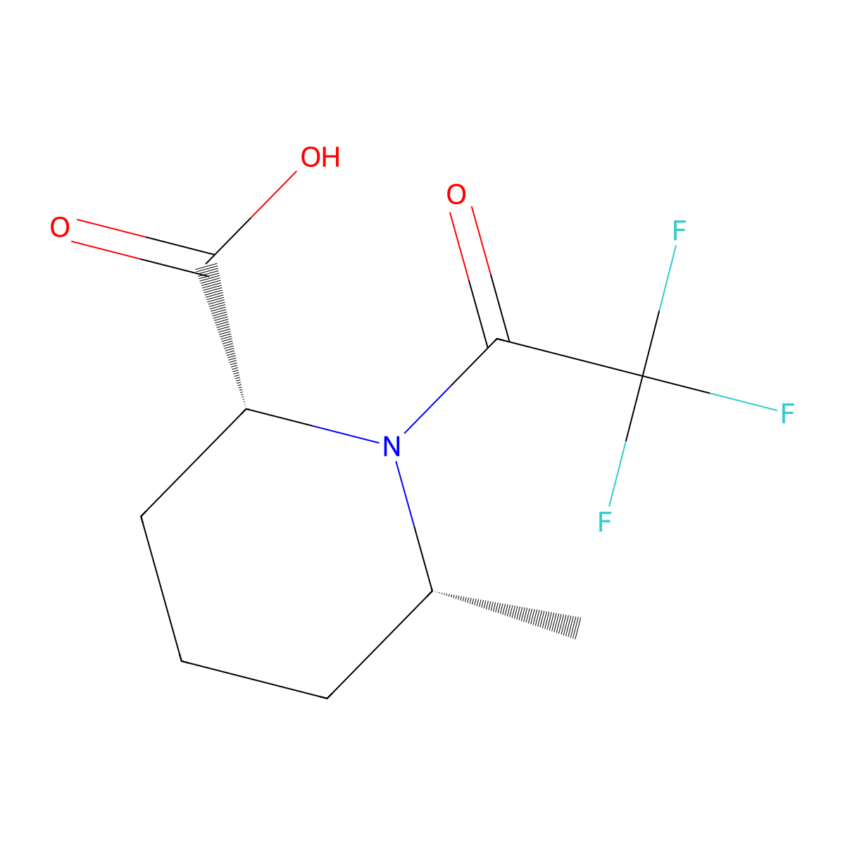 rac-(2R,6R)-6-methyl-1-(trifluoroacetyl)piperidine-2-carboxylic acid molecular structure, CAS 2679829-59-3